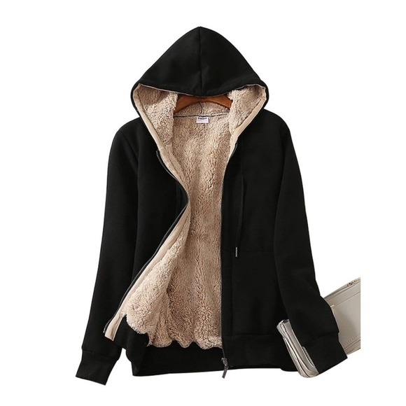 Yeokou Tops - NWT Yeokou Black Sherpa Lined Full Zip Hoodie Jacket Cozy Winter Small